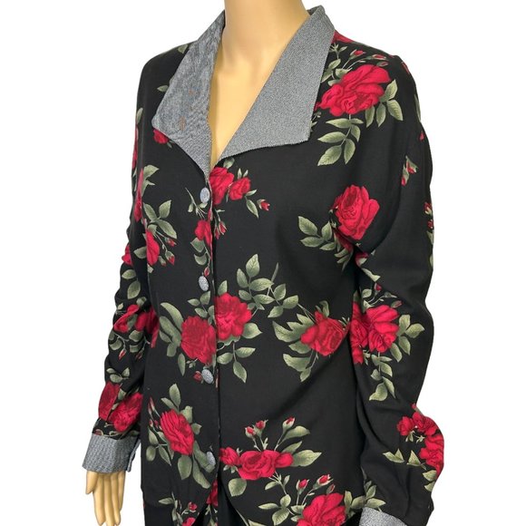 Vintage Jessica Scott Woman Womens 22W Black Red Floral Blouse & Skirt Set - Picture 7 of 11